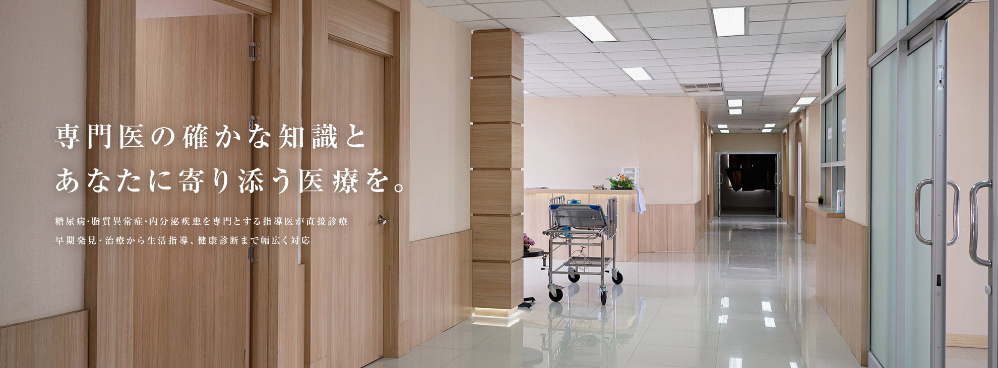 専門医の確かな知識とあなたに寄り添う医療を。糖尿病・脂質異常症・内分泌疾患を専門とする指導医が直接診療 早期発見・治療から生活指導、健康診断まで幅広く対応